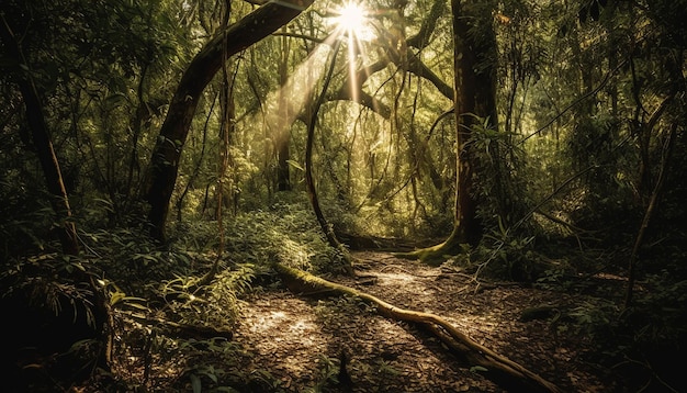 Mysteriöser uralter Wald birgt spirituelle Wildnisgeheimnisse, die von KI generiert wurden