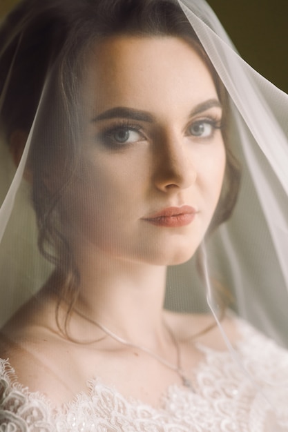 Mysteriöses Porträt einer Braut versteckt unter dem Schleier