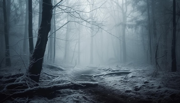 Mysterium und Horror in gruseliger Waldwildnis, generiert von KI