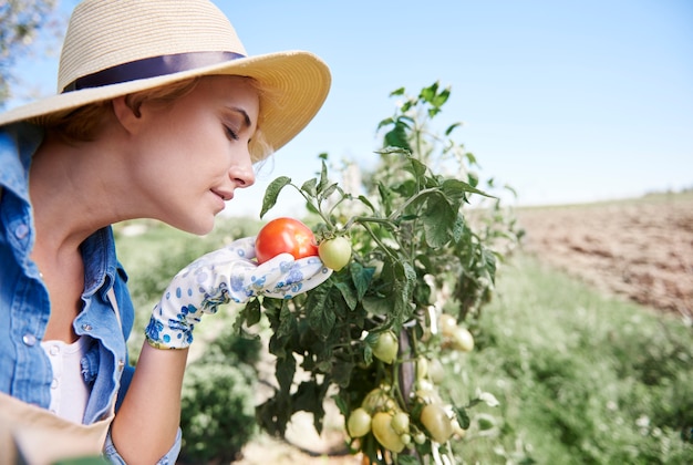 Nahaufnahme auf Frau, die sich um ihren Garten kümmert