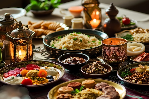 Kostenloses Foto nahaufnahme der appetitvollen ramadan-mahlzeit