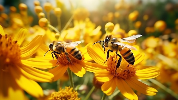 Kostenloses Foto nahaufnahme der bienen, die nektar sammeln