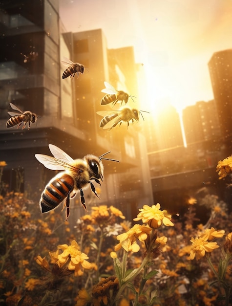 Nahaufnahme der Bienen, die Nektar sammeln