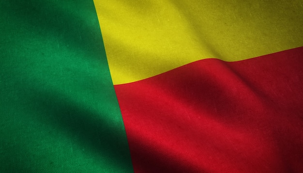 Nahaufnahme der Flagge von Benin mit interessanten Texturen