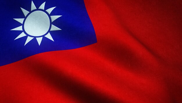 Nahaufnahme der realistischen Flagge von Taiwan mit interessanten Texturen