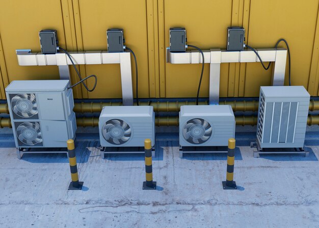 Nahaufnahme der Wärmepumpe außerhalb des Hauses
