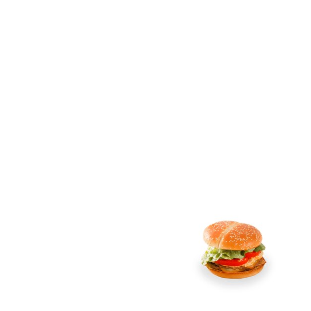 Nahaufnahme des frischen Burgers auf weißem Hintergrund