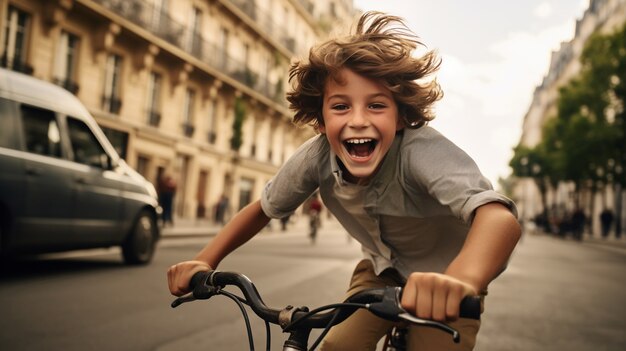 Nahaufnahme des Jungen auf dem Fahrrad