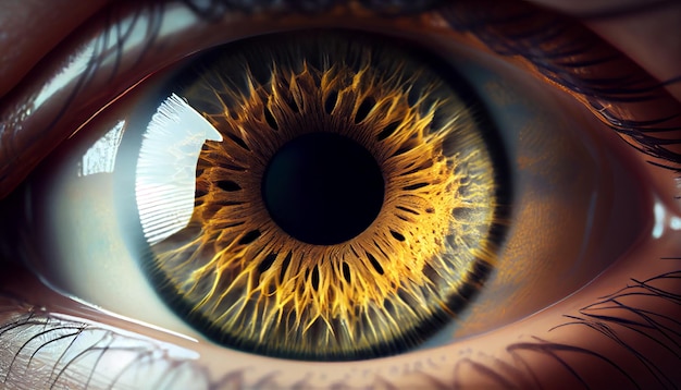 Nahaufnahme des menschlichen Auges mit abstrakten Mustern generativer KI