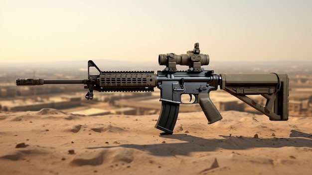 Kostenloses Foto nahaufnahme einer ak-47-kanone in der wüste