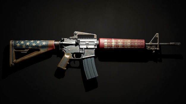 Nahaufnahme einer AK-47 mit US-Flaggendekoration