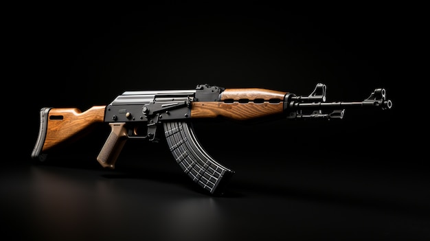 Nahaufnahme einer AK-47 vor schwarzem Hintergrund