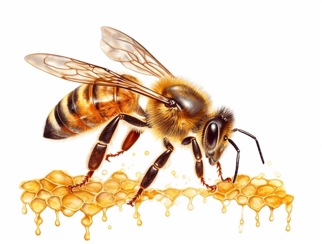 Nahaufnahme einer Biene, die einen Bienenstock mit Honig füllt
