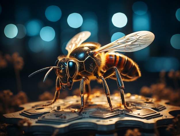 Kostenloses Foto nahaufnahme einer biene, die einen bienenstock mit honig füllt