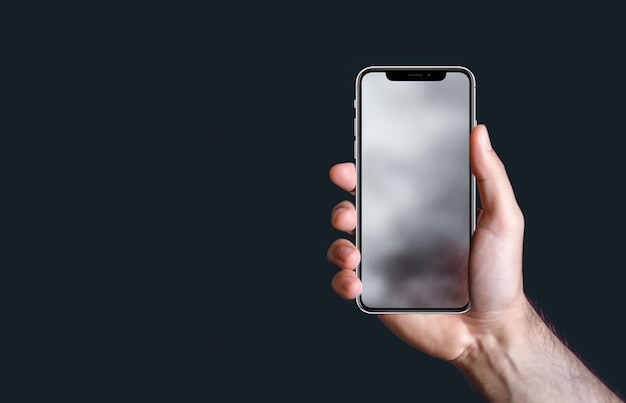 Kostenloses Foto nahaufnahme einer hand, die ein mobiltelefon vor dunklem hintergrund hält