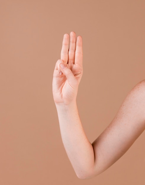 Kostenloses Foto nahaufnahme einer hand, die gebärdensprache lehrt