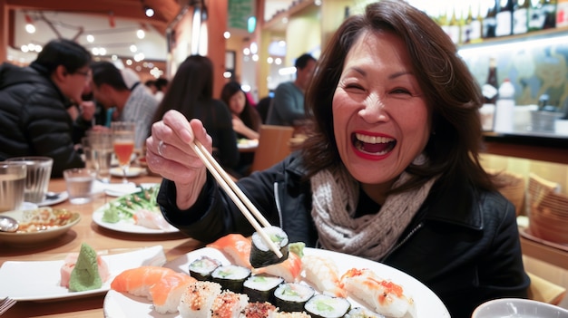 Kostenloses Foto nahaufnahme einer person, die sushi isst