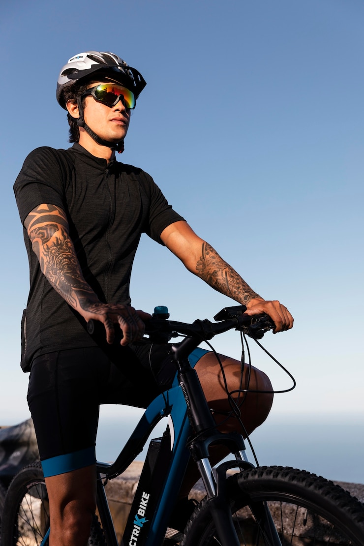 Kostenlose Foto nahaufnahme einer person mit e-bike