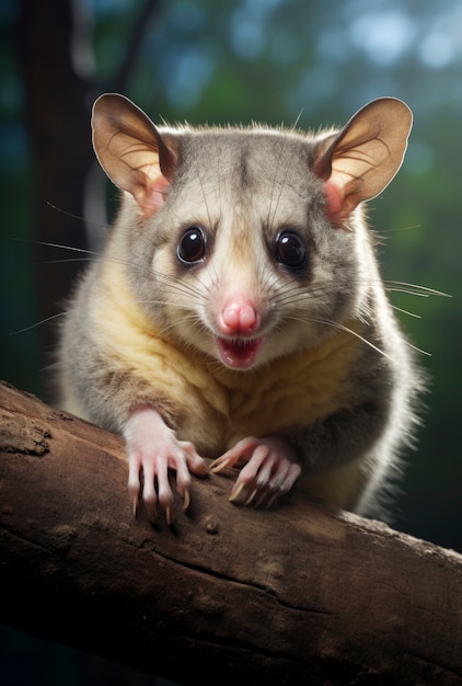 Kostenloses Foto nahaufnahme eines entzückenden opossums im baum