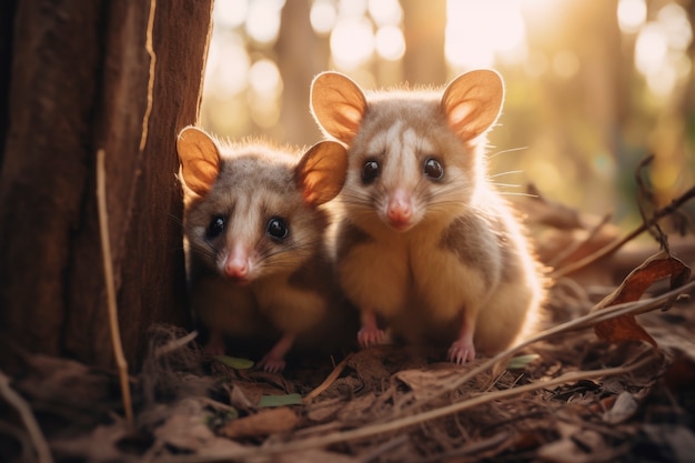 Kostenloses Foto nahaufnahme eines entzückenden opossums im wald