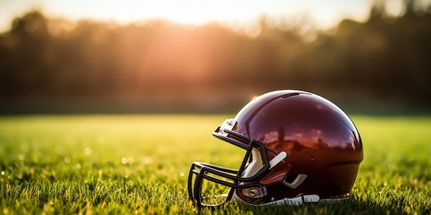 Kostenloses Foto nahaufnahme eines fußballhelms mit einem feld auf der rückseite