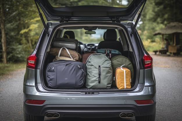 Nahaufnahme eines gepackten Fahrzeugs für Reisen