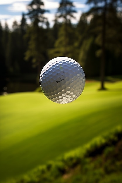 Kostenloses Foto nahaufnahme eines golfballs in der luft