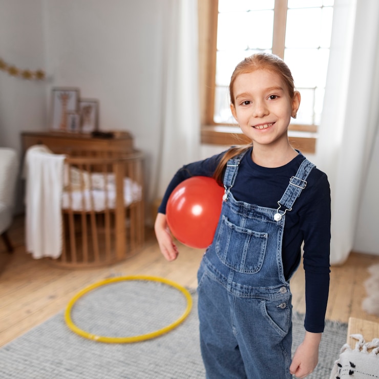 Kostenlose Foto nahaufnahme eines kindes in seinem zimmer, das spaß hat
