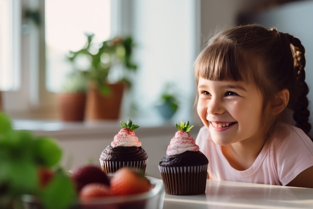 Kostenloses Foto nahaufnahme eines mädchens mit köstlichen cupcakes