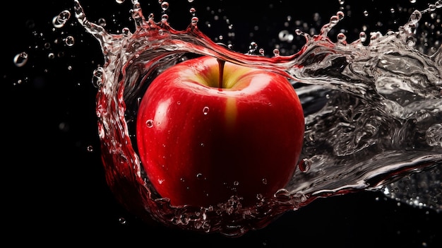 Nahaufnahme eines mit Wasser bespritzten Apfels