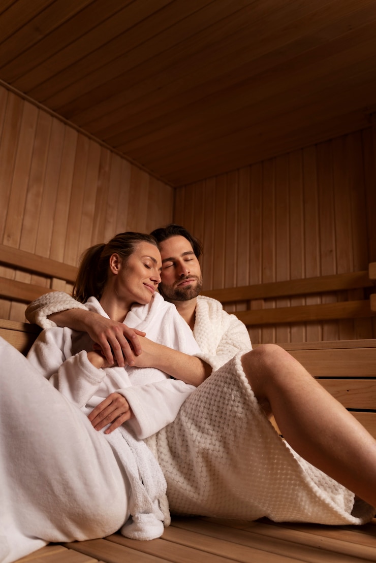 Kostenlose Foto nahaufnahme eines paares, das sich in der sauna entspannt