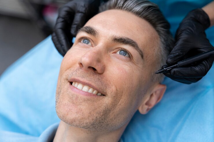 Nahaufnahme eines Smiley-Patienten auf dem Tisch