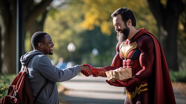 Kostenloses Foto nahaufnahme eines superhelden im park