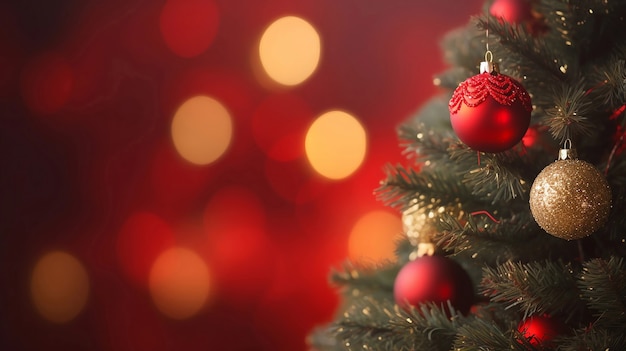 Nahaufnahme eines Weihnachtsbaumzweigs mit Ornamenten