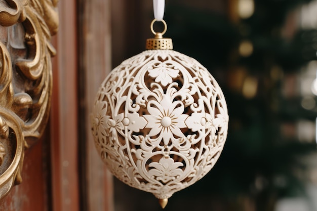 Kostenloses Foto nahaufnahme eines weißen weihnachtsballs aus keramik