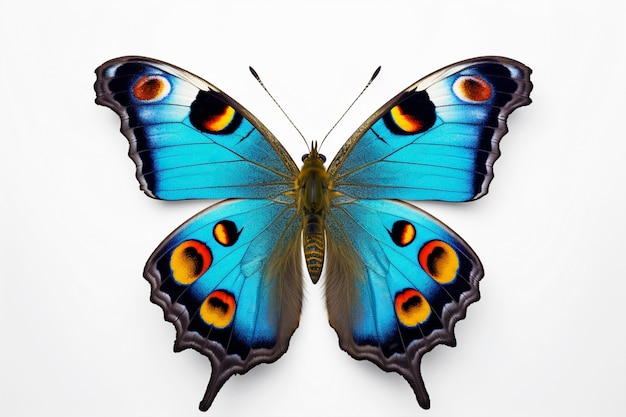 Nahaufnahme eines wunderschönen, isolierten blauen Schmetterlings