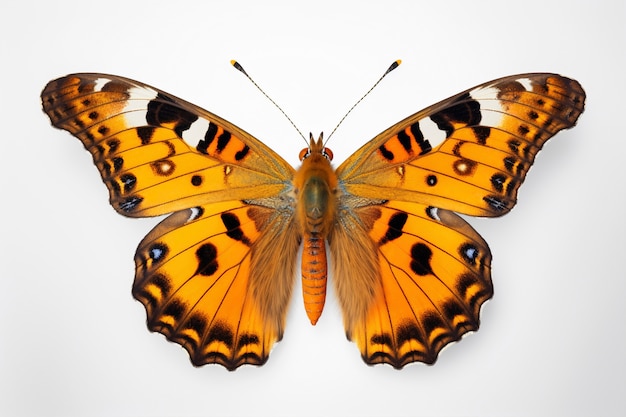 Nahaufnahme eines wunderschönen, isolierten orangefarbenen Schmetterlings