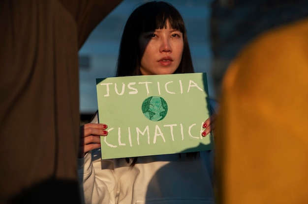 Nahaufnahme Frau, die für Klima kämpft