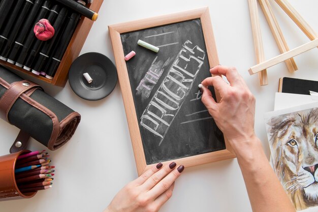 Nahaufnahme Handschrift auf Tafel