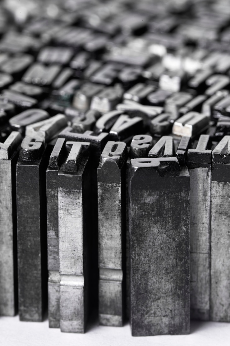 Kostenlose Foto nahaufnahme metallischer satzbuchstaben