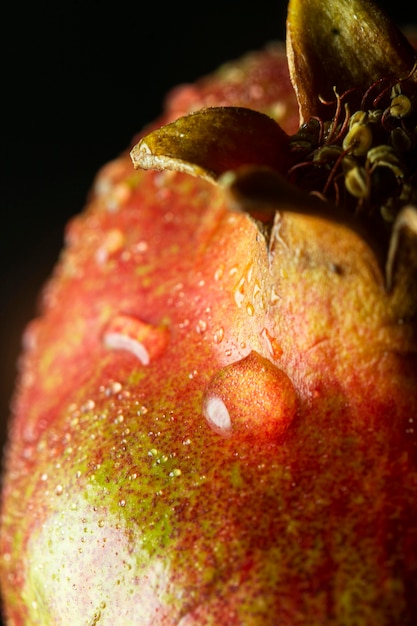 Kostenloses Foto nahaufnahme pomergranate frucht mit wassertropfen