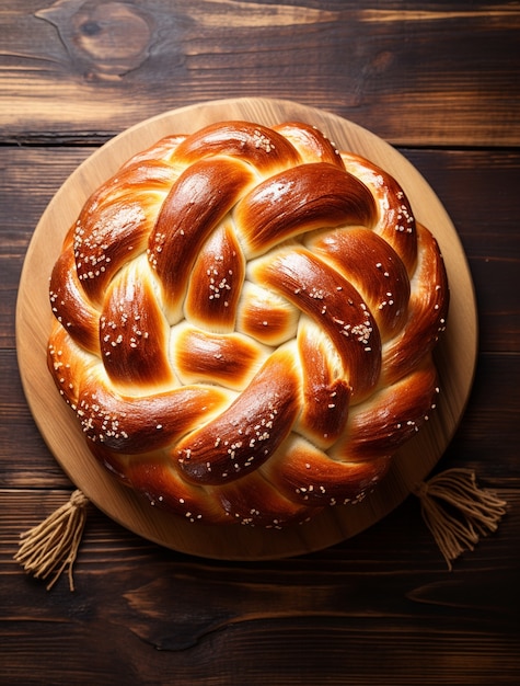 Nahaufnahme von einem Challah-Gericht für Chanuckah