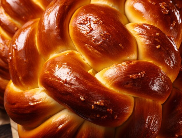 Nahaufnahme von einem Challah-Gericht für Chanuckah