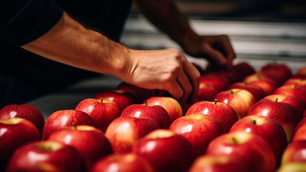 Nahaufnahme von Hand beim Anordnen von Äpfeln