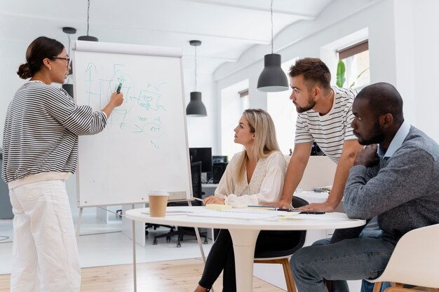 Nahaufnahme von jungen Kollegen, die ein Meeting haben