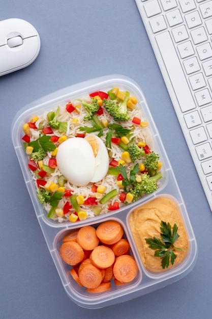 Kostenloses Foto nahaufnahme von lunchboxen mit leckerem essen