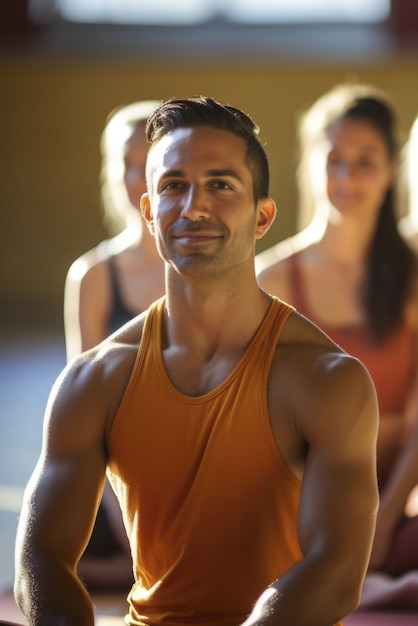 Kostenloses Foto nahaufnahme von menschen, die drinnen yoga machen