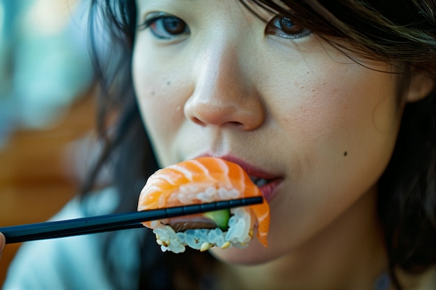 Kostenloses Foto nahaufnahme von menschen, die sushi essen