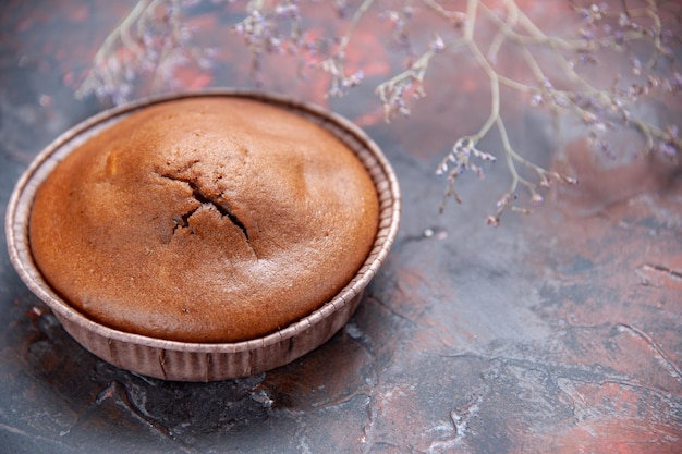 Nahaufnahme von oben Schokoladen-Cupcake ein appetitlicher Schokoladen-Cupcake und Äste