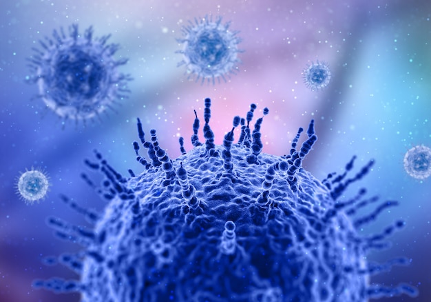 Nahaufnahme von schwimmenden Viruszellen